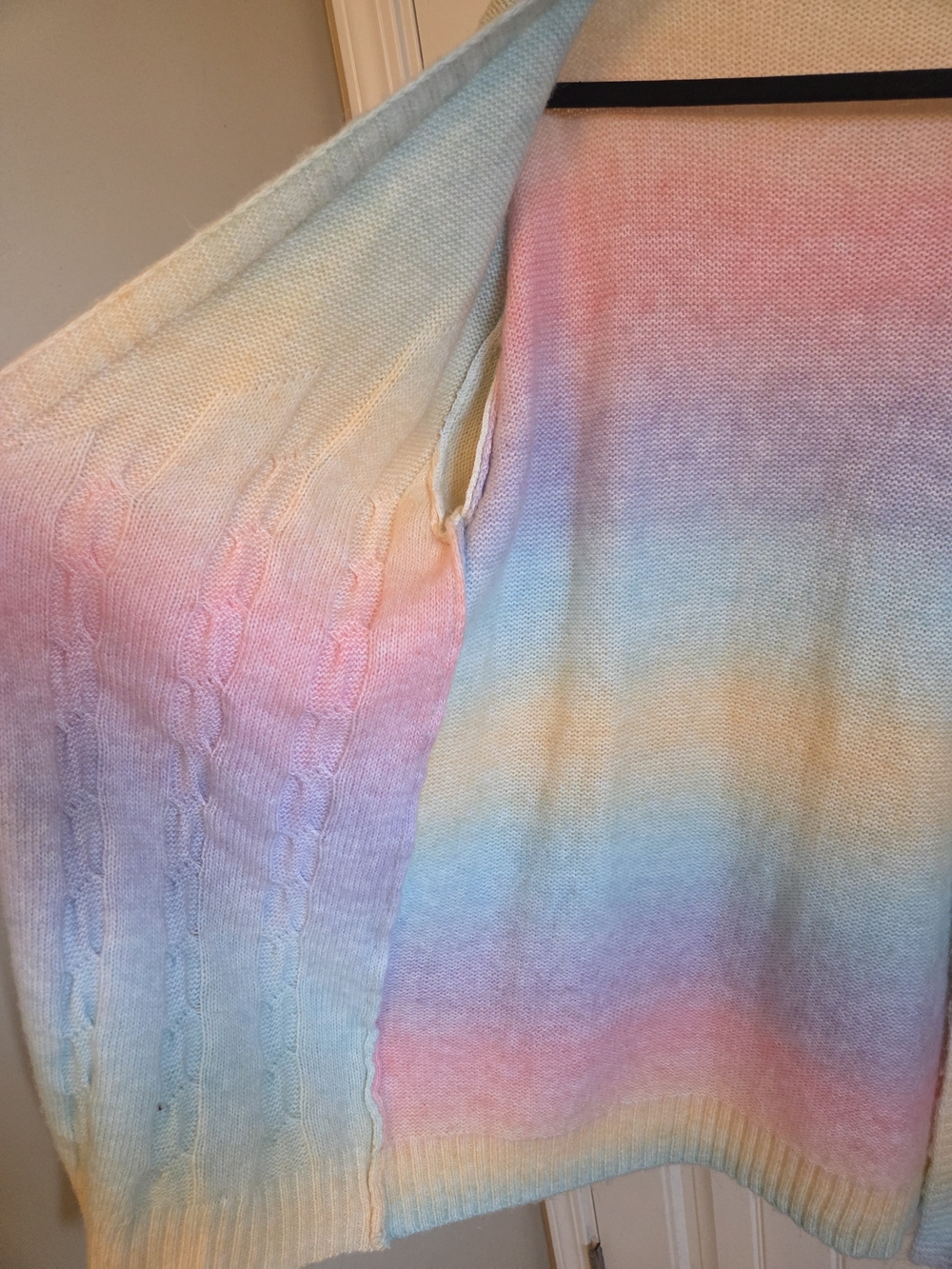 Soft Pastel ๐ Rainbow Open-Front Cable Knit Cardigan Sweater - Picture 3 of 5